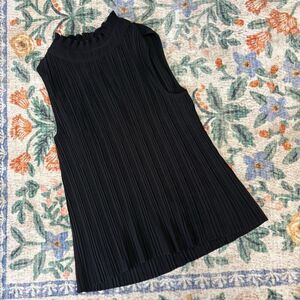 MAJE Lockally Pleated Top Black Sleeveless Mock Neck Sz 2 MSRP $225